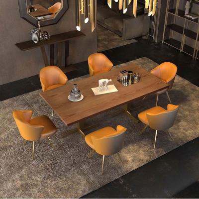 China Customizable Solid Wood Dining Table (Other) Wholesale Adjustable Nordic Dining Room Furniture Set Gold Metal Leg Marble Table Dining Table for sale