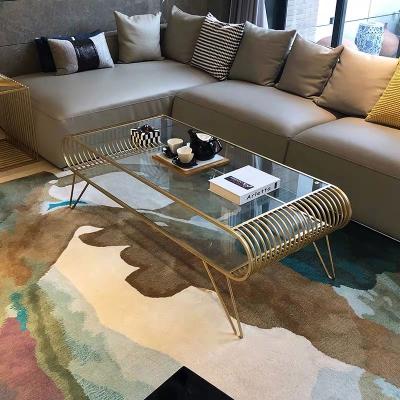 China 2021 Nordic modern adjustable (living room others) glass tea table sets iron art rectangular coffee table for sale