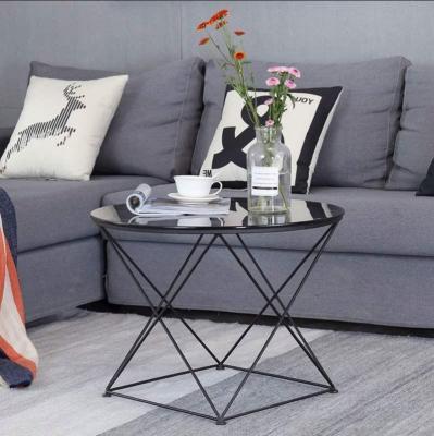 China Simple And Modern Modern Round Iron Small Glass Coffee Table for sale