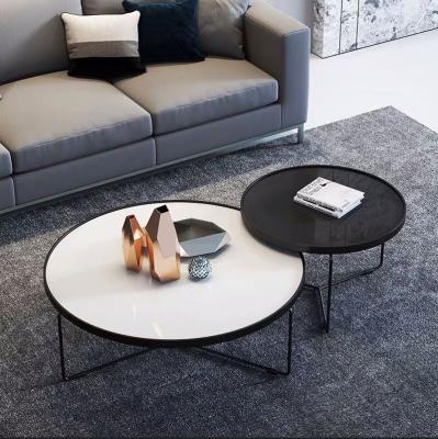 China (Other) modern minimalist adjustable round iron tempered glass coffee table for sale