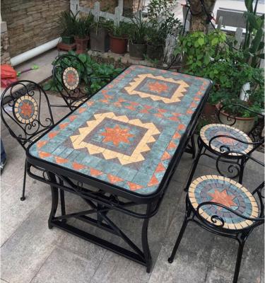 China Industrial Mosaic Table Set Outdoor Use Metal Table And Chir Garden Furniture for sale