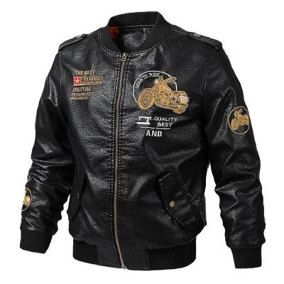 China 2022 Spring New Baseball Uniform Viable Flying Men's Embroidery PU Leather Jacket Loose Large Size Motorcycle Men's Leather Jacket for sale