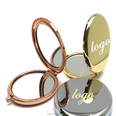 China Holographic Lighted Pocket Holographic Personalized Mirror Rose Gold Compact Make Up Mirror With Logo for sale