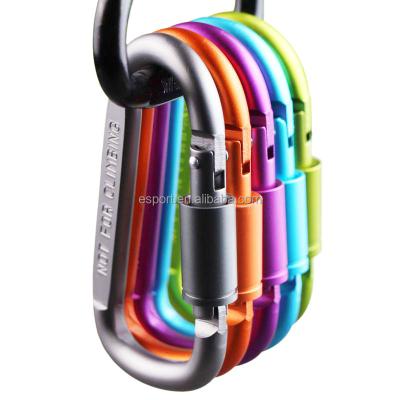 China High quality mountaineering color industry safety buckle spring rotation lock metal camping carabiner aluminum alloy general D-shaped flat for sale