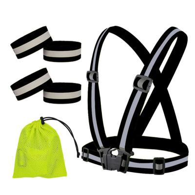 China Professional Safety Protective Adjustable Night Safety Elastic Ribbon Vest Working Recycling Reflective Belt With Wrist Strap for sale