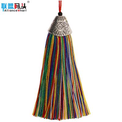 China Good Cell Phone Design Beaded Long Fringe Trim Decorative Tassels With Metal Cap For Curtains And Dress for sale