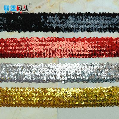 China Viable High Quality Black Sequins 5CM Ribbon Sequins Elastic Dress Stretch Trimming Stage Show Dress Accessories Elastic Lace for sale