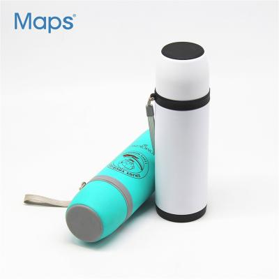 China 350ml 500ml Stainless Steel Vacuum Flask Viable Bullet Shape Thermo Flask With Durable Strap for sale