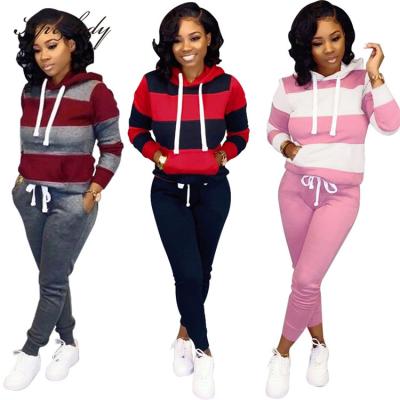 China Plus Size Sport Sets Away Women's Pockets Sublimation Pullover Hoodies And Pants Printed Striped Simple Oversized Sweat Suit for sale