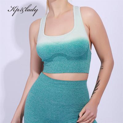 China Breathable Sexy Breast Display Sports Underwear Gradient Color Gathering Fitness Yoga Vest Shockproof Bra For Women for sale