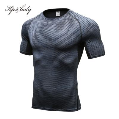 China QUICK DRY short sleeve printing fitness sports elastic apparel bodybuilding sport men's sports training stitching running t-shirts for sale