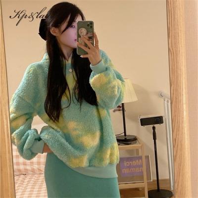 China Fashion All-Size QUICK DRY Autumn And Winter Loose Tie-Dye Hooded Sweater + Knitted Skirt Suit Set Women for sale