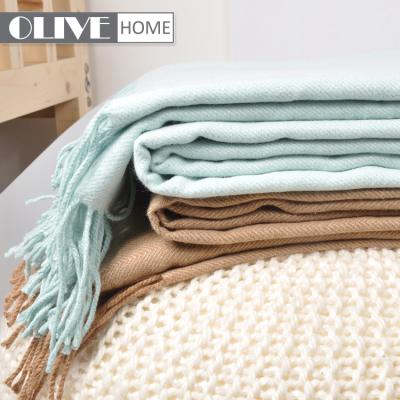 China 2018 Beautiful Tassel Anti-pilling Super Soft Solid Woven Throw Blanket for sale