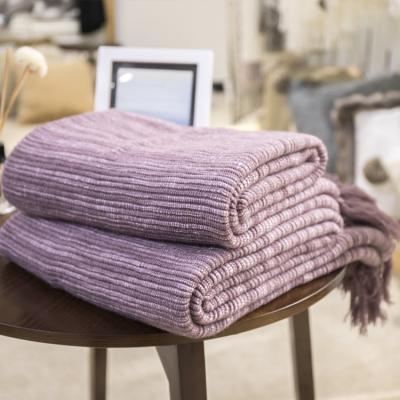 China Waterproof high quality purple color woven blanket with fringes for sale