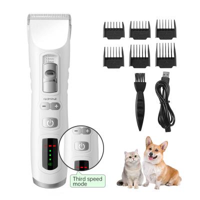 China Stocked Professional Pet Clipper with Four Speeds and Six Guide Combs Pet Grooming Clippers Set Rechargeable White Pet Clippers for sale