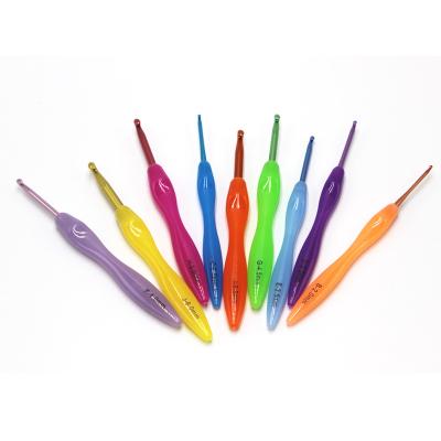 China Plastic handle + aluminum needle a set of 9 new candy plastic transparent color handle aluminum hooks for sale