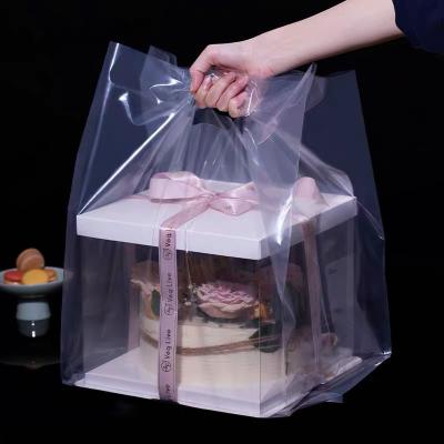 China Recyclable LDPE Logo Highly Transparent Customized Shopping Packaging With Handle Cake Plastic Bag for sale