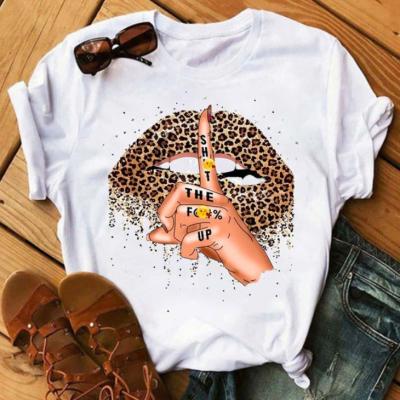 China Wholesale Bulk Anti Wrinkle T Shirts Women Shape Lips Cheap White Graphic Printed Plus Size T Shirt Women Tops Tee for sale