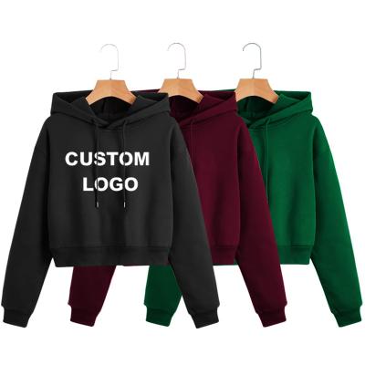 China Wholesale Logo Striped Solid Color Solid Drawstring Hooded Thermal Pullover Sweatshirt Anti-Wrinkle Long Sleeve Crop Top Women Hoodie for sale