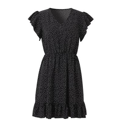 China 2022 Anti-Static Mini Fashion Women Summer Short Sleeve V-Neck Dresses Polka Dot Floral Print Dress for sale