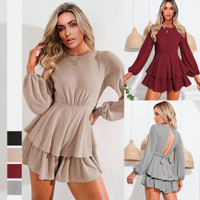 China Autumn Solid Color Long Sleeve backless casual anti-pilling new products plus size women jumpsuits and rompers jumpsuits for sale