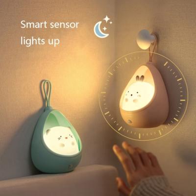 China Modern Hot Selling Mini USB Rechargeable Sensor Light Cute Amazon Cartoon Silicone Led Motion Sensor Night Light for sale