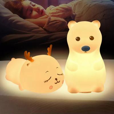 China Amazon Hot Sale Modern Silicone Cartoon Light Rechargeable Cute Animal Bedside LED Baby Night Light for sale