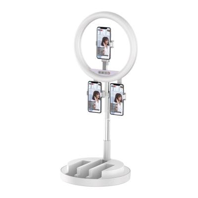 China Adjustable Shine Smart Light Mirror Make Up Mini Snap Shaped Selfie Ring Lamp Led Self Timer Lighted Makeup Mirrors With Tripod Bracket for sale