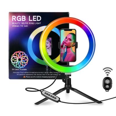 China high quality 360 degree roating cell phone holder stand RGB 10inch led ring lights with shine adjustment table tripod light for to do makeup video support dropshopping for sale