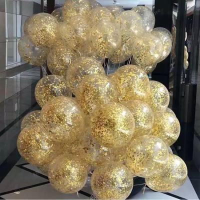 China 12 inch Gold Clear Confetti Balloon Gold Foil Confetti Sequin Magic Balloon for sale