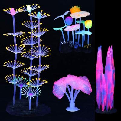 China Aquarium Viable Decorations Small Effect Aquarium Decor Silicone Glowing Artificial Jellyfish Coral Plant Ornament for sale