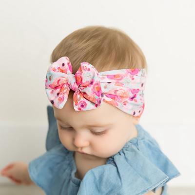 China Eco-friendly Custom Flower Printed Baby Kids Hairband Elastic Knot Floral Baby Headband for sale