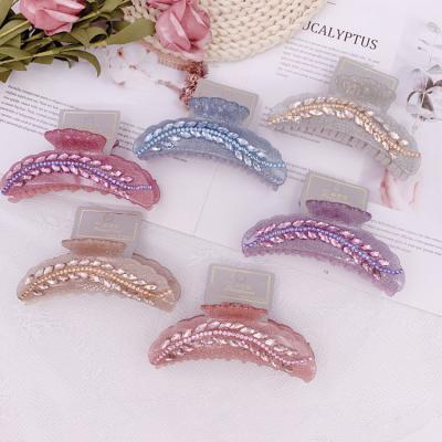 China European and American luxury hair clip long large plastic bridles Crystal Women Hair Claw glitter style for sale