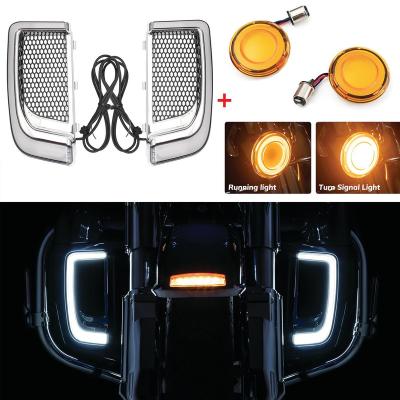 China Amber LED Lower Fairing Grills Turn Signal Conversions Light Case For Harley Touring Street Road Electra Tri Ultra 2014-2021 FLHTCUTG Glide for sale