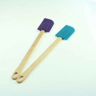 China Viable Wood Spatula Set 2 PCS Silicone Handle Tools Silicone Cake Spatula Baking Set for sale