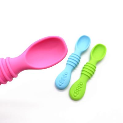 China BPA Free BHD 100% BPA Free Toddler Self Feeding Utensils Soft-Tip Pre Shaping Spoon Set Baby Led Weaning Silicone Baby Spoon for sale