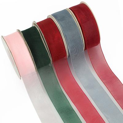 China High Tenacity DIY Gift Box Wrapping Ribbon For Garment Polyester Ribbon Double Face Cake Flower Chiffon Ribbon for sale