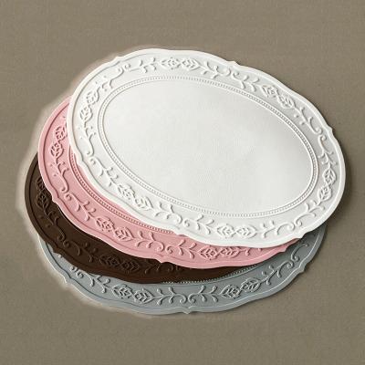 China New Design Lace Cup Coaster CLASSIC Oval Tea Cup Mats Silicone Dining Table Mat Rubber Drink Coasters for sale