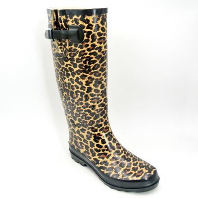 China Waterproof Leopard Print Lady Long Rubber Boot for sale