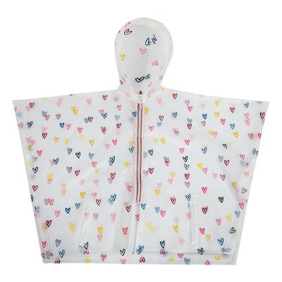 China Bachelorette Waterproof Clothes EVA Poncho Girl Rainy Day Wear Transparent Clothes With Colorful Heart Print for sale