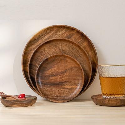 China Sustainable Acacia Wood Dinner Dishes 11Inch Log Set Easy Cleaning Lightweight Dish Dishes And Snack Dessert Dinnerware Dishes for sale