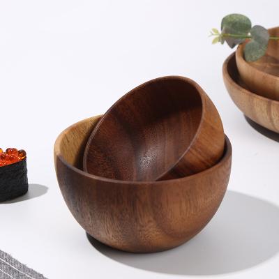 China Viable Customize Japanese Acacia Wood Thickened Home Dishes Salad Soup Hotel Tableware 10INCH-3.15INCH Sets Wooden Bowl for sale