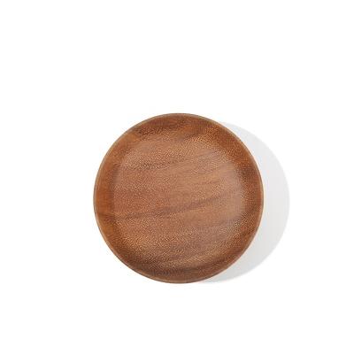 China Wholesale Customized Sustainable Handmade Dessert Dishes Solid Black Wooden Acacia Wood Round Dinner Charger Dishes for sale