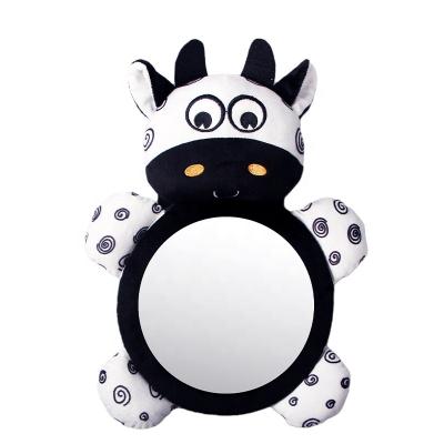 China Cute Cartoon Black And White Backseat Mirror Cow Spots Child Seat Reverse Reflector Basket Seat Mirror Car Baby Observation Mirror for sale