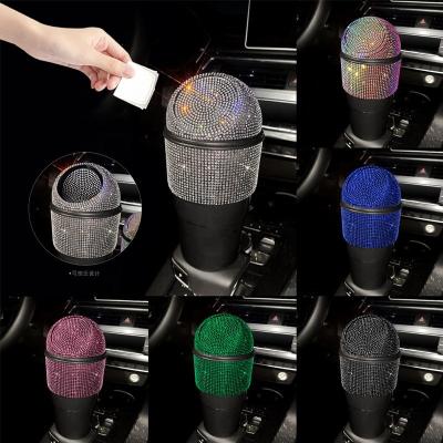 China Bling Universal Rhinestone Auto Trash Can Car Trash Can With Lid Mini Garbage Bin For Car Automotive Home Office for sale