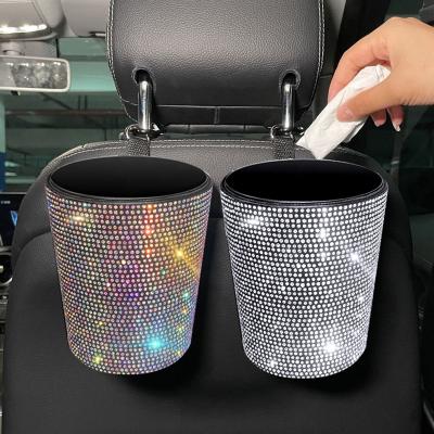 China Universal Rhinestone Car Trash Can Rubbish Bag Bucket Crystal Garbage Container Storage Box Mini Auto Outlet Air Vent Organizer for sale