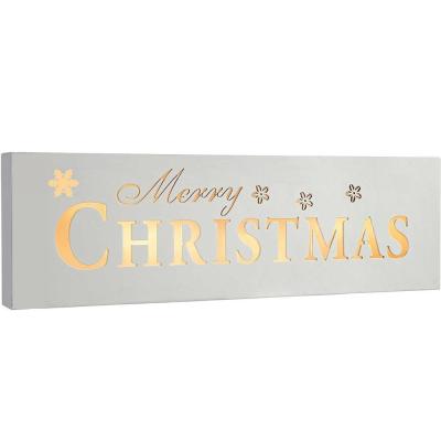 China Handmade Battery Powered Elegant White Wooden LED Lighted Merry Christmas Sign for sale