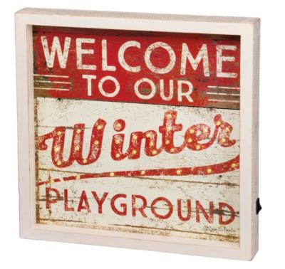 China Winter Handmade Square LED Wooden Box Sign for sale