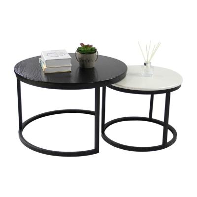 China Living Room Handmade Home Decor Coffee Table Round Black And White Round Coffee End Table Sets 2 for sale