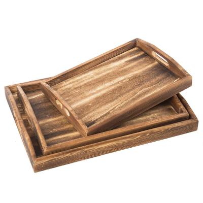 China Vintage Handmade Wholesale Breakfast Coffee Craft Dark Brown Wood Tray for sale